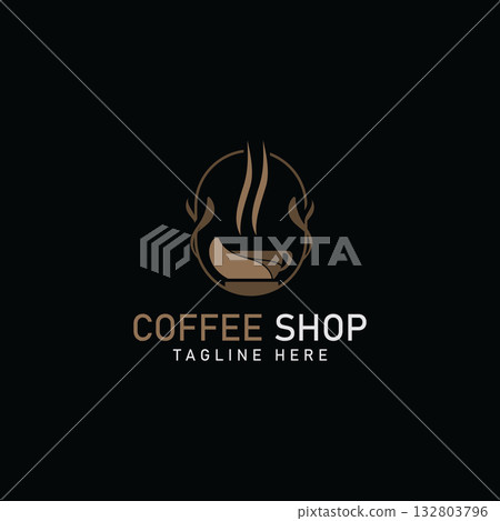 Coffee Shop logo minimalist and simple hipster with cup outline vintage style Coffee Shop logo minimalist and simple hipster with cup outline vintage style 132803796