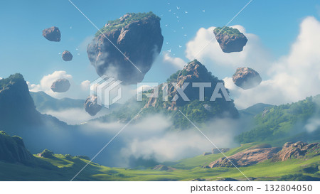 Floating mountain of megaliths, anime style Floating mountain of megaliths, anime style 132804050