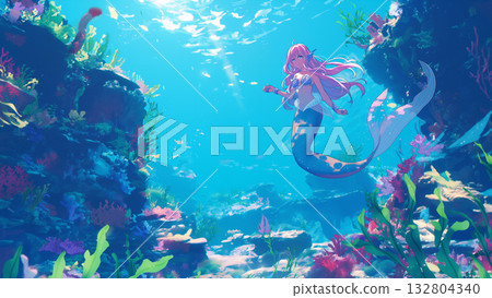 海中的美人魚，動漫風格 132804340