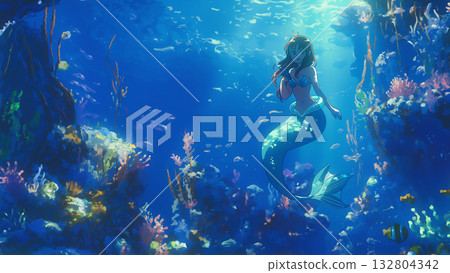 海中的美人魚，動漫風格 132804342