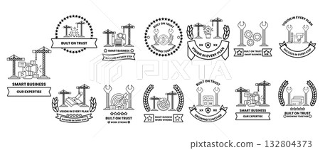 A collection of black and white icons and symbols 132804373