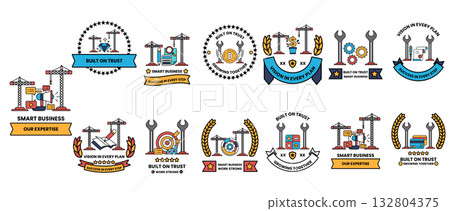 A collection of black and white icons and symbols 132804375