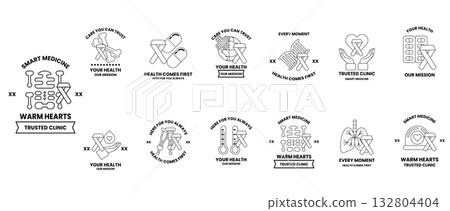 Warm hearts logo is a collection of different symbols 132804404