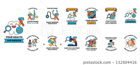 The image is a collection of health-related...-插圖素材 [132804416] - PIXTA圖庫