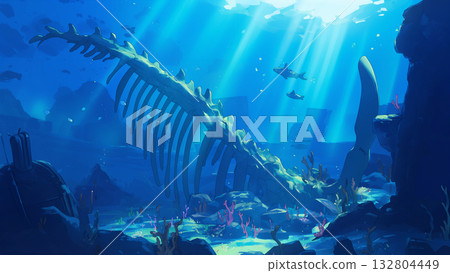 Giant sea creature bones, anime style 132804449