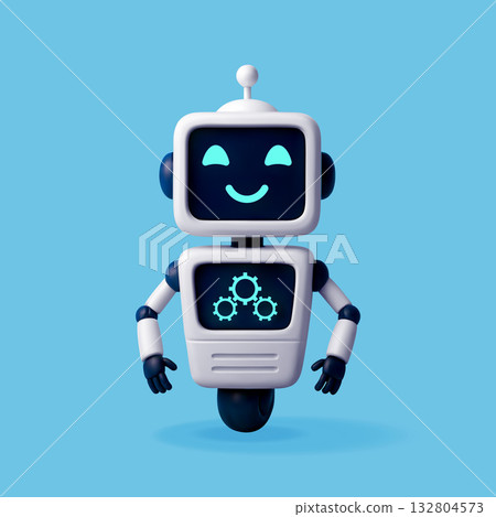 3D Friendly robot with smiling face 132804573