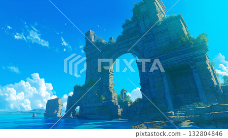 動漫風格的海上古代遺址 動漫風格的海上古代遺址 132804846