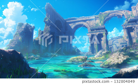 動漫風格的海上古代遺址 動漫風格的海上古代遺址 132804849