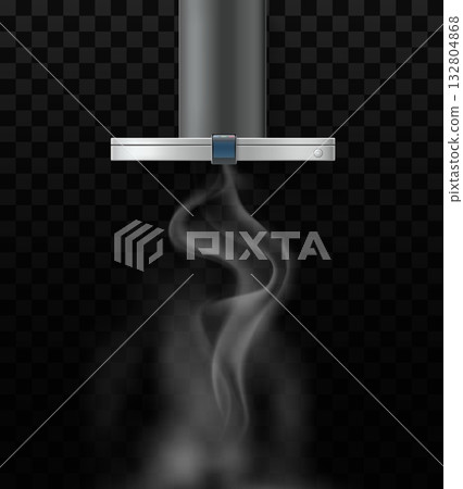 Realistic kitchen hood with smoke steam on transparent background. Household appliance. Vapor ventilation equipment. Domestic metal stainless kitchenware. Electric cooker. Vector object Realistic kitchen hood with smoke steam on transparent background. Household appliance. Vapor ventilation equipment. Domestic metal stainless kitchenware. Electric cooker. Vector object 132804868