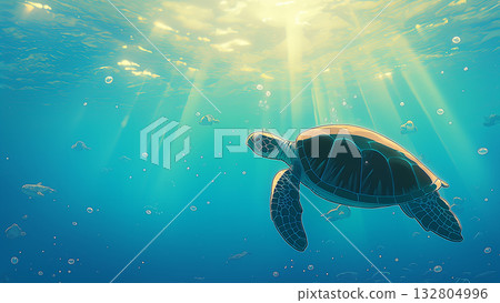 海龜在海裡游泳 海龜在海裡游泳 132804996