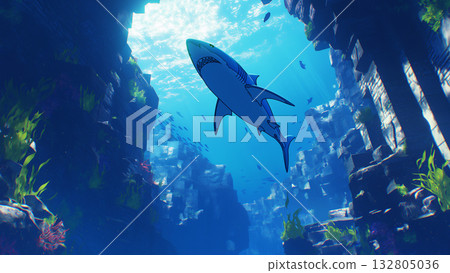 Shark swimming in the sea 132805036