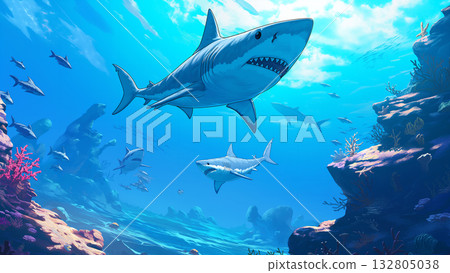Shark swimming in the sea 132805038