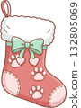 Cute Christmas ing with paw prints and bow 132805069