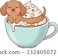 Cute dachshund in a mug of hot chocolate with whipped cream 132805072