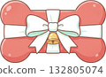 Cute pink bone shaped gift with white ribbon bow and golden bell 132805074