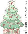 Whimsical Christmas tree with dog themed ornaments and festive gifts 132805077