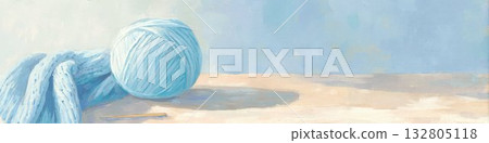 Blue yarn and crochet watercolor illustration Hand-knitted winter material 132805118