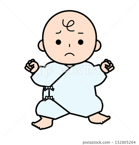 穿著內褲的嬰兒，一臉憂慮 132805204