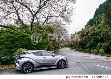 箱根山路和銀色SUV 132805514