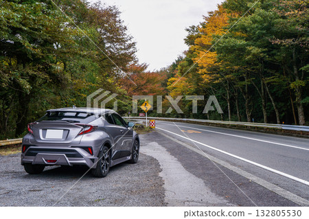 Hakone mountain road and silver SUV 132805530
