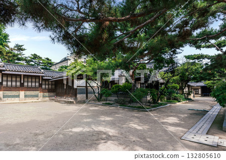 A peaceful courtyard shaded by pine trees surrounds the traditional buildings of Unhyeongung Palace, showcasing serene landscaping and Joseon-era architectural harmony A peaceful courtyard shaded by pine trees surrounds the traditional buildings of Unhyeongung Palace, showcasing serene landscaping and Joseon-era architectural harmony 132805610