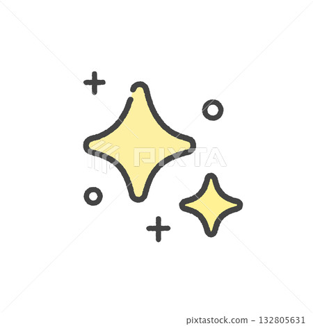 Yellow sparkling light emoji - A cute hand-drawn line drawing icon with a sparkling image 132805631