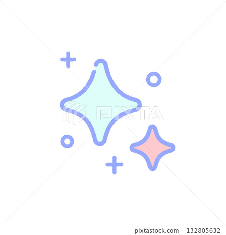 Pastel colored glitter light emoji - cute hand-drawn line drawing icons with sparkling effect 132805632