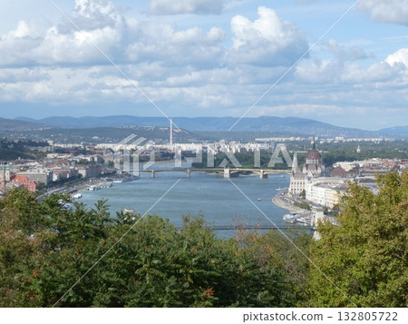 View of the Danube and Budapest from Gellert Mountain 132805722