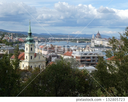 View of the Danube and Budapest from Gellert Mountain 132805723