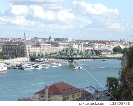 View of the Danube and Budapest from Gellert Mountain 132805728