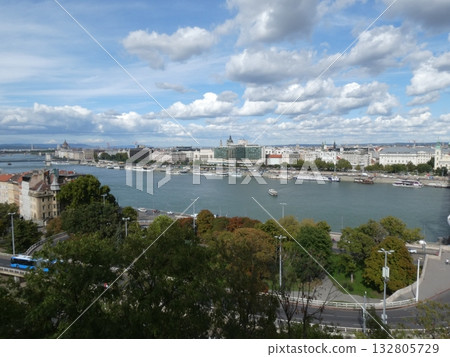 View of the Danube and Budapest from Gellert Mountain 132805729