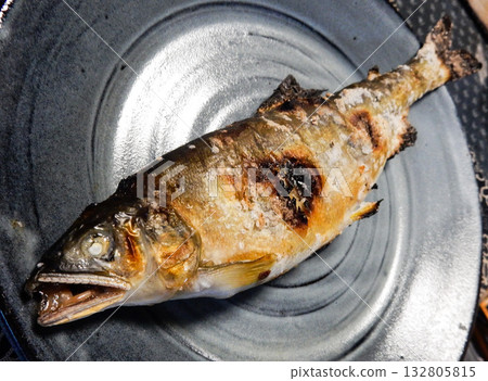 Ayu (sweetfish) with roe, grilled with salt, grilled fish Ayu (sweetfish) with roe, grilled with salt, grilled fish 132805815