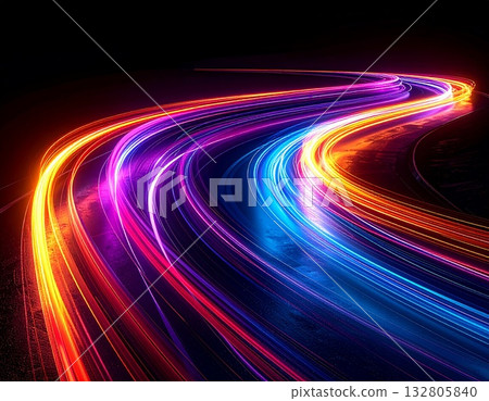 [AI-generated image] The trail of light from a passing car 132805840