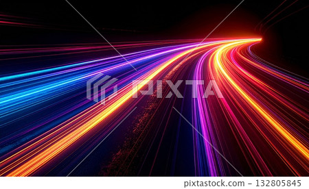 [AI-generated image] The trail of light from a passing car 132805845