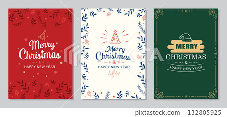 Merry christmas and happy new year greeting cards design templates set. Merry christmas and happy new year greeting cards design templates set. 132805925