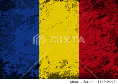 Romanian flag brush stroke grunge style background. Vector illustration. 132806097