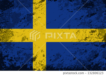 Swedish flag brush stroke grunge style background. Vector illustration. 132806123