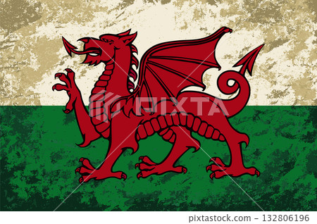 Welsh flag brush stroke grunge style background. Vector illustration. 132806196