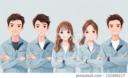 身著工作服的年輕男女員工 132806217