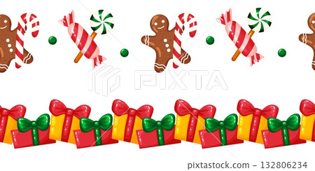 Set of Two Christmas Borders with Sweets and Presents Set of Two Christmas Borders with Sweets and Presents 132806234
