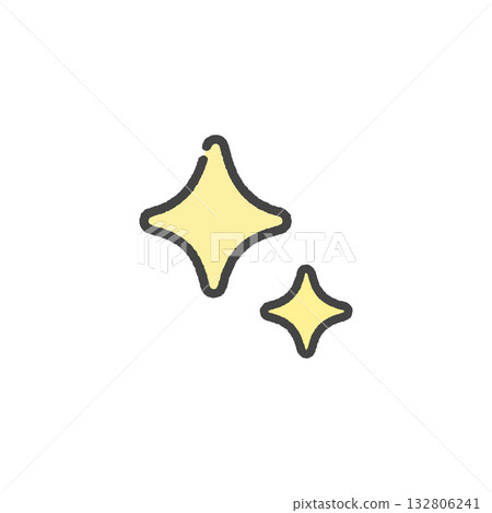 Yellow sparkling light emoji - A cute hand-drawn line drawing icon with a sparkling image 132806241