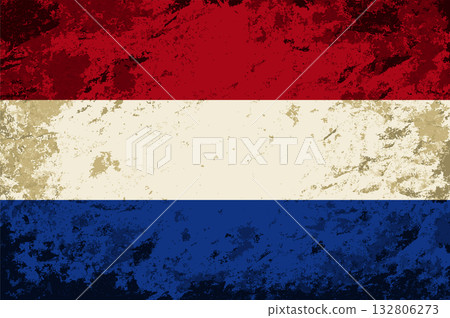 Dutch flag brush stroke grunge style background. Vector illustration. 132806273