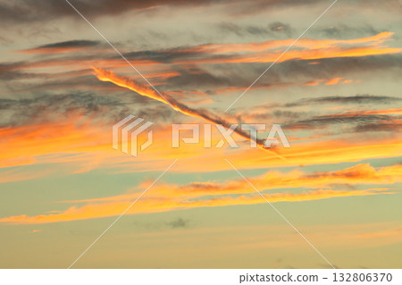 Contrails dyed in the sunset c-2-4 Warm color Film style Contrails dyed in the sunset c-2-4 Warm color Film style 132806370