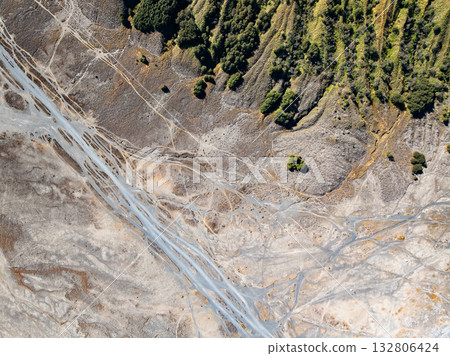 Aerial view top down of Volcano land texture, Abstract nature Background at Bromo volcano indonesia 132806424