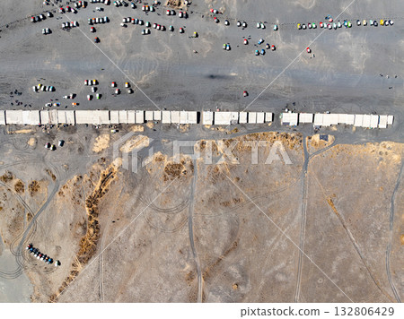 Aerial view top down of Volcano land texture, Abstract nature Background at Bromo volcano indonesia Aerial view top down of Volcano land texture, Abstract nature Background at Bromo volcano indonesia 132806429