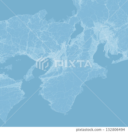 A light blue satellite photo style illustration of the Kansai region of Japan 132806494