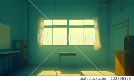 Large window in the room in the evening, anime style 132806556