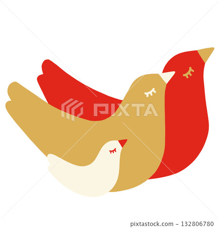 A family of three birds standing side by side 132806780