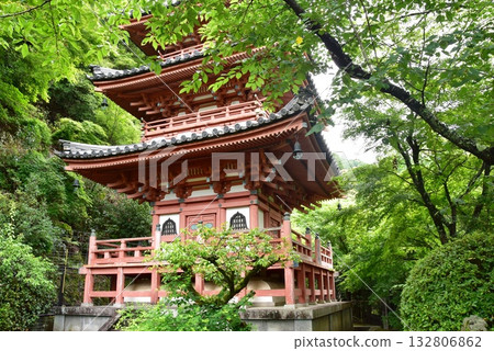 宇治市：三室戶寺的三層寶塔和蔥鬱的綠植 132806862