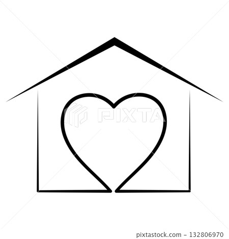 Minimal house with heart symbol for love and family care concept Minimal house with heart symbol for love and family care concept 132806970